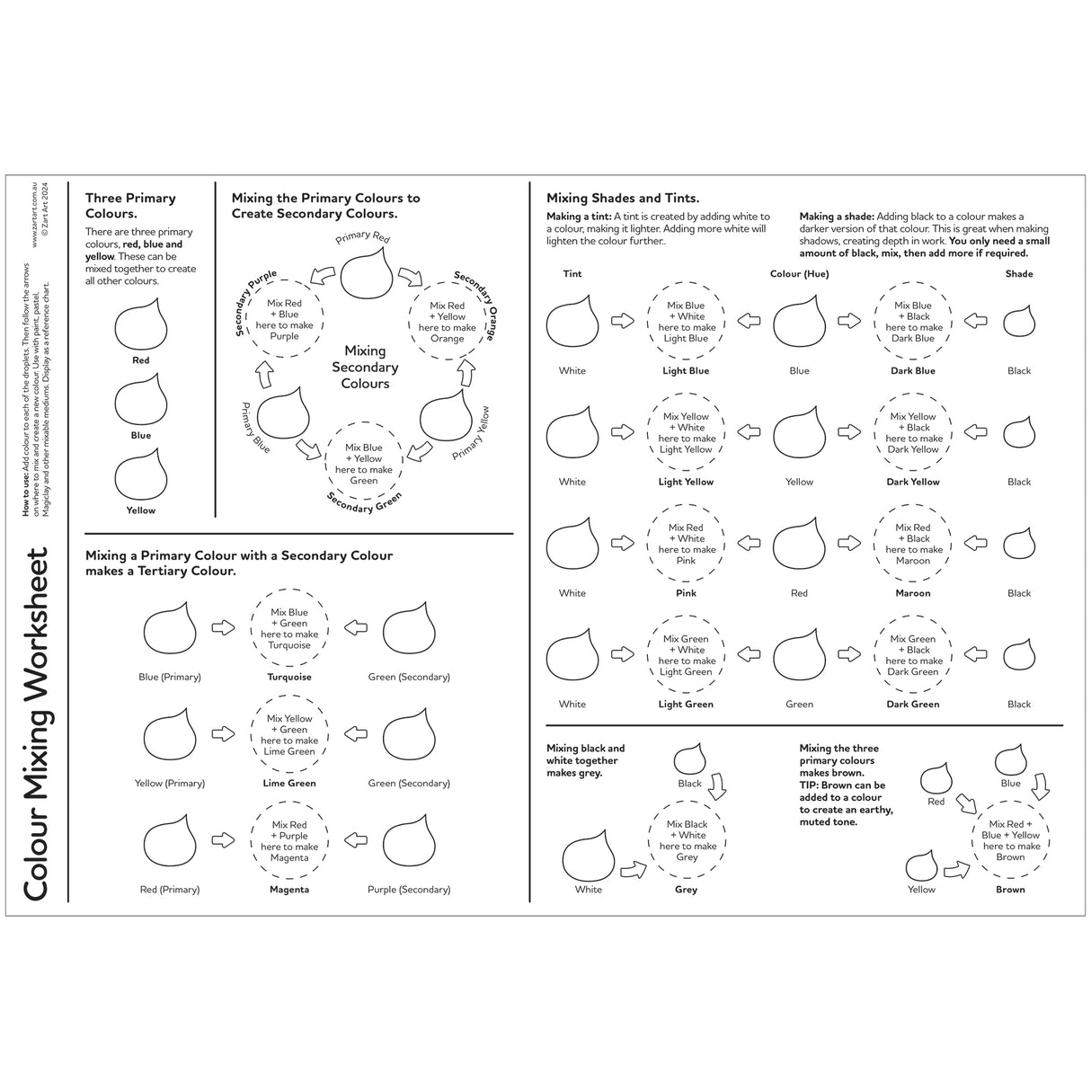 Colour Mixing Worksheet Pack of 10 - Zart