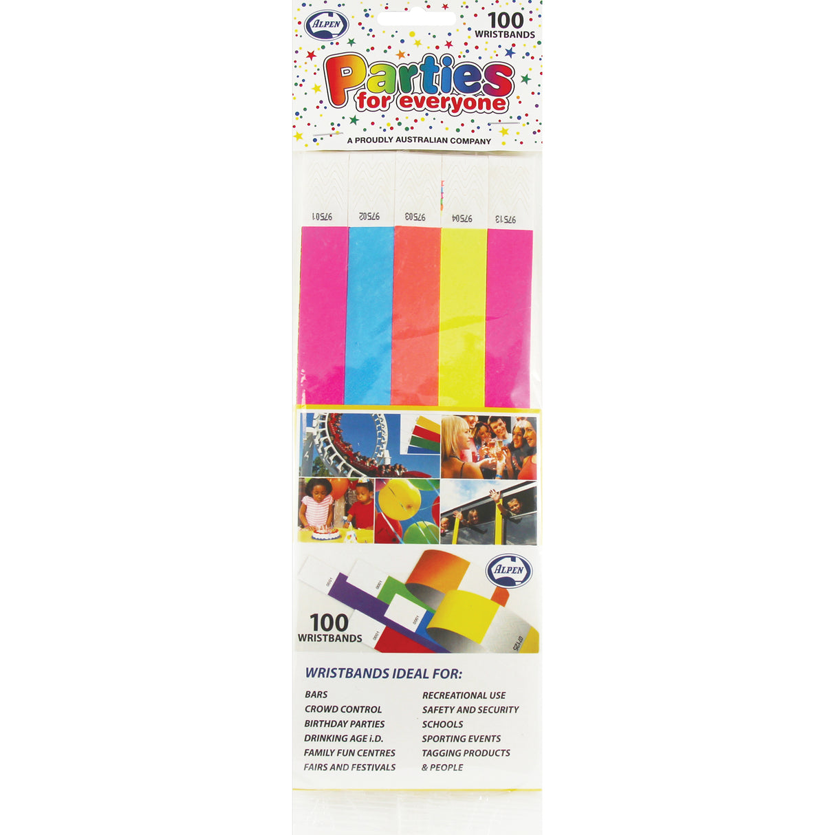 Tyvek Wristband Assorted Colours Pack of 100