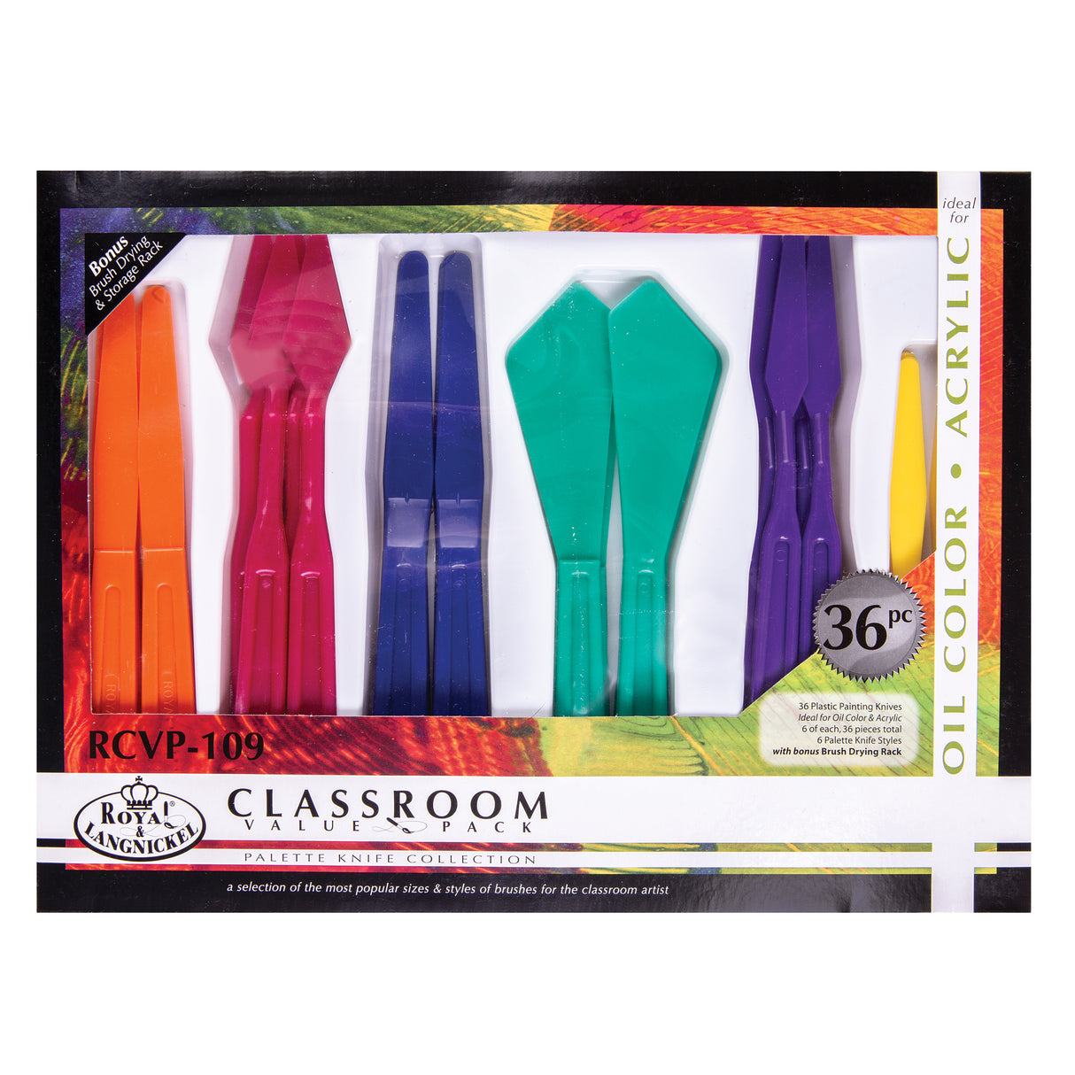 Plastic Coloured Palette Knife Classroom Set of 36