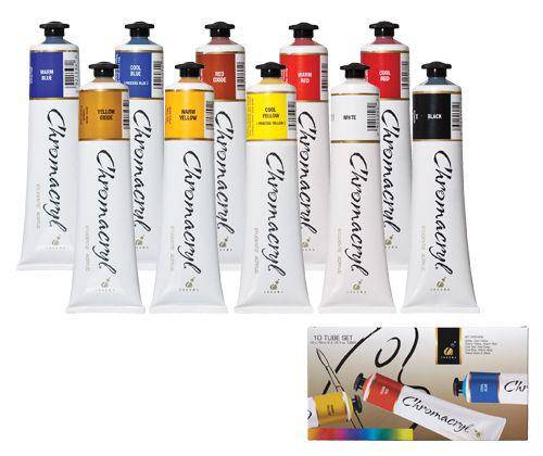 Chromacryl Acrylic Paint 75mL Colours Pack of 10 - Zart