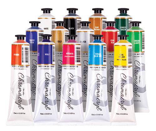 Chromacryl Acrylic Paint Assorted and Metals Set of 14 - Zart