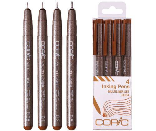 Copic Multiliner Sepia Pack of 4 - Zart