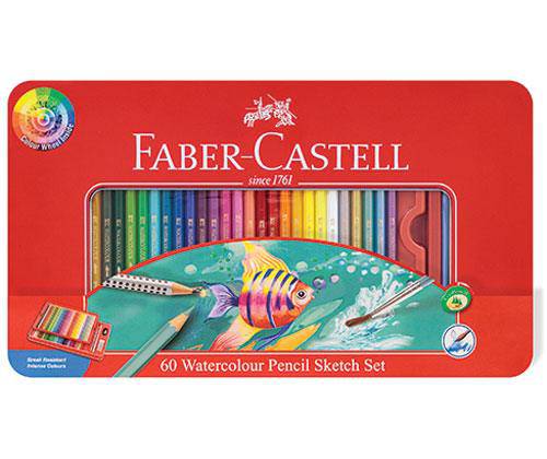 Faber-Castell Watercolour Pencils Sketch Tin Assorted Pack of 60 - Zart