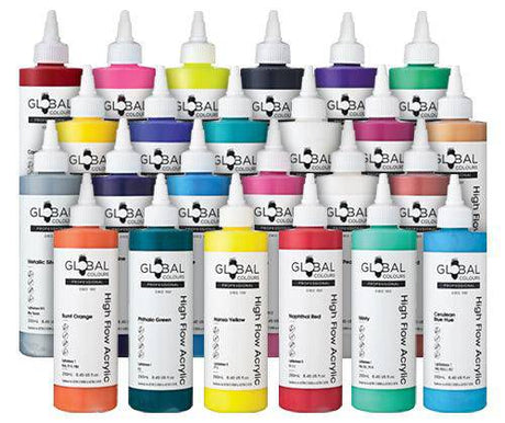 Global High Flow Acrylic Paint 250mL Assorted Pack of 24 - Zart