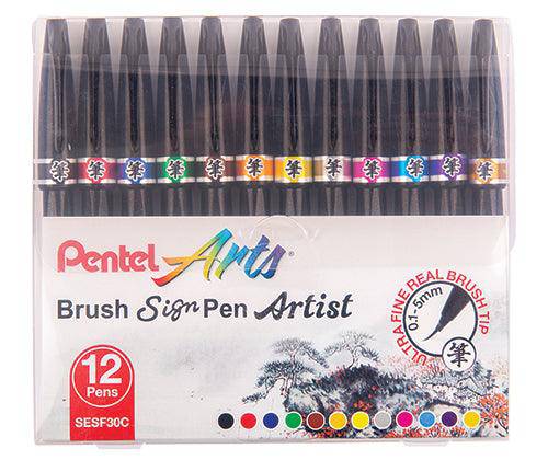 Pentel Fine Brush Pen Assorted Pack of 12 - Zart