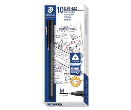 Staedtler Stick 432 Ballpoint Pen Black Pack of 10 - Zart