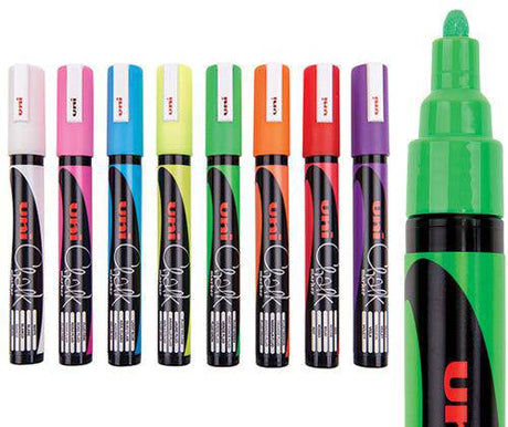 Uni Chalk Marker Bullet Fluorescent Colours Pack of 8 - Zart