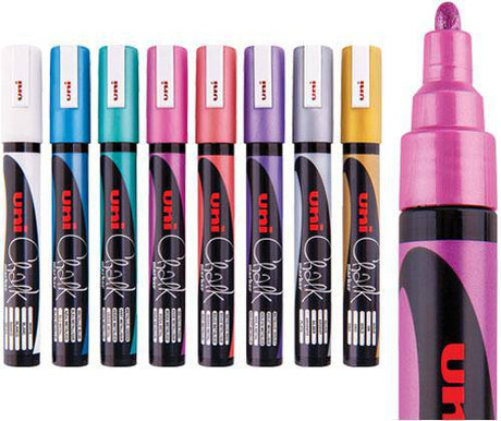 Uni Chalk Markers Bullet Metallic Pack of 8 - Zart