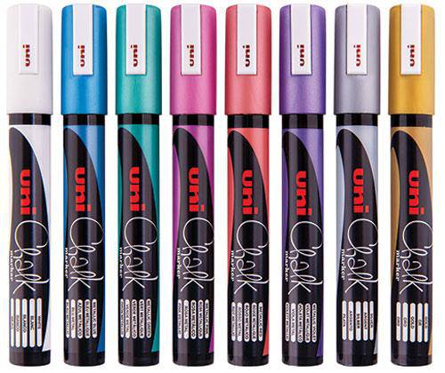 Uni Chalk Markers Bullet Metallic Pack of 8 - Zart