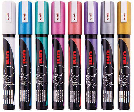 Uni Chalk Markers Bullet Metallic Pack of 8 - Zart