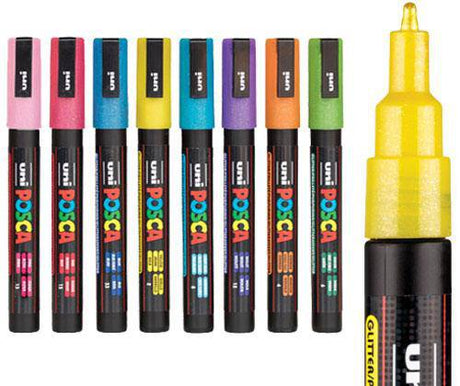 POSCA Marker Fine Glitter Colours Pack of 8 - Zart