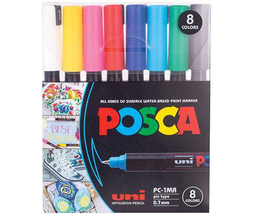 POSCA Marker PC-1MR Ultra Fine Coloured Pack of 8 - Zart