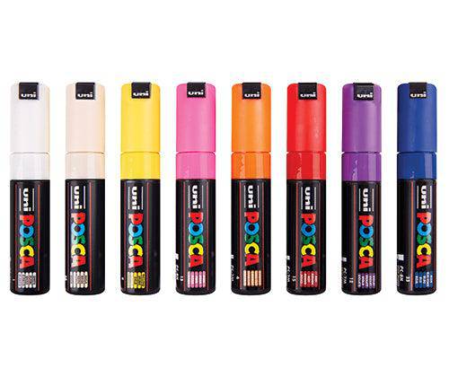 POSCA Marker PC-8K Chisel Coloured Pack of 16 - Zart