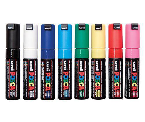 POSCA Marker PC-8K Chisel Coloured Pack of 8 - Zart