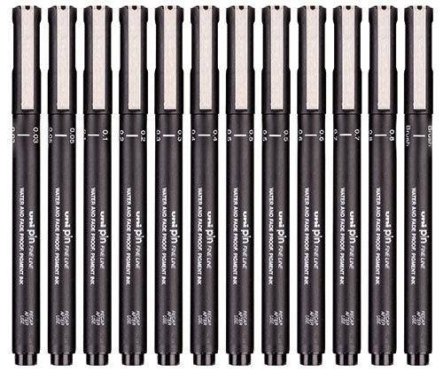 Uni Pin Fine Line Pen Assorted Pack of 12 - Zart