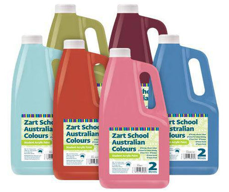 Zart School Australian Colours Acrylic Paint 2L Assorted Pack of 6 - Zart