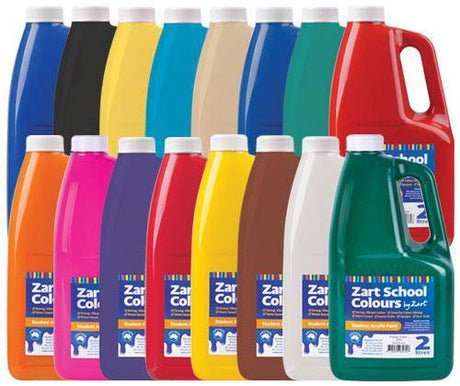 Zart School Colours Acrylic Paint 2L Assorted Pack of 16 - Zart