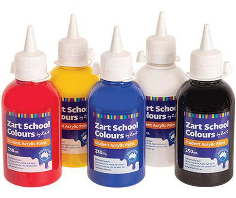 Zart School Colours Acrylic Paint Kit 5 x 250mL - Zart