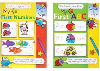 ABC + Numbers Write and Wipe Books Set of 12 (6 each) - Zart