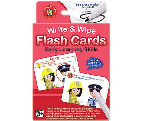 Write and Wipe Flash Cards Early Learning Skills with Marker - Zart