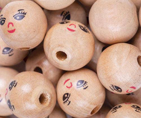 Wooden Face Beads 22mm Pack of 30 - Zart