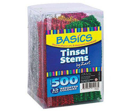 Basics Coloured Tinsel Stems 15cm Pack of 500 - Zart