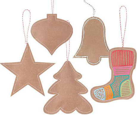 Stitched Kraft Christmas Ornaments Pack of 10 - Zart