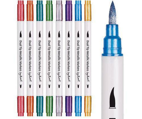 Dual Tip Metallic Coloured Markers Pack of 8 - Zart