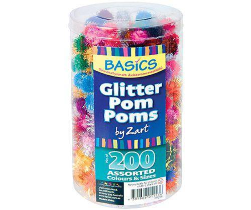 Basics Pom Poms Glitter Colours Pack of 200 - Zart